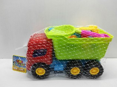 Boys beach toy truck with assorted toys. toy spade, bucket 7pcs packed in net bag #911-WTOY (4401647)