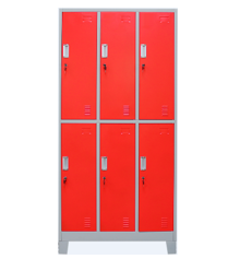 Multipurpose 6 Door Locker - 1900x900x400mm, With Leg 100mm, Key Lock, Red/Grey, Model 6DLKL