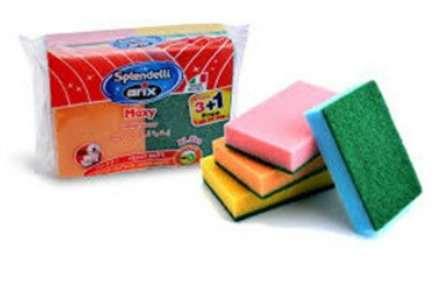 Arix 127124 Maxy Colored Sponge Scourer (3+1) Pieces - High-Quality, Multipurpose Cleaning Sponge