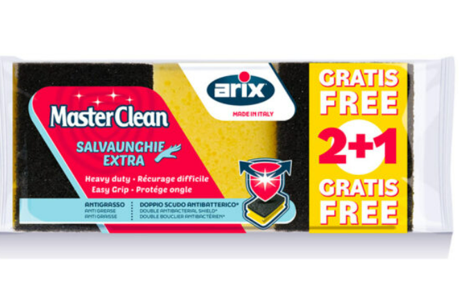 Arix Masterclean Heavy Duty Sponge Scourer - Easy-Grip, Antibacterial Treatment, Value Pack 2+1 FREE (SKU: 1 124803)
