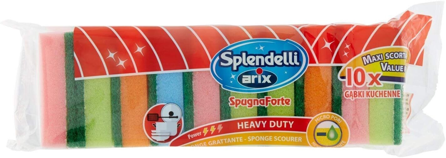 Arix 1276 Splendelli Sponge Scourer - 10 Piece, Multicolor Set for Deep Cleaning and Heavy Duty Scrubbing