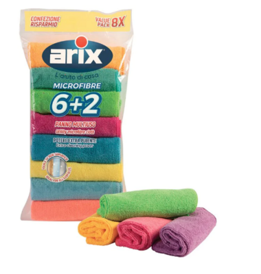 Arix Multipurpose Microfiber Cloth (6+2 pcs) - All-Around Cleaning, Dual Usage, Color-Coded