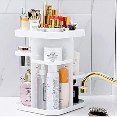Rotating Makeup Organizer - 360 Spinning Makeup Organiser Storage Rack for Perfume, Nail Polish - Premium Makeup Brush Holder for Dresser Vanity, Bathroom, Countertop - 7 Adjustable Layers - White