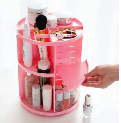 Rotating Makeup Organizer - 360 Spinning Makeup Organiser Storage Rack for Perfume, Nail Polish - Premium Makeup Brush Holder for Dresser Vanity, Bathroom, Countertop - 7 Adjustable Layers - Pink