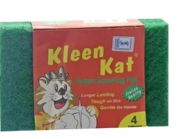 Kleen Kat Green Scouring Pad - Heavy Duty Cleaning Pads, 4 Pieces Pack