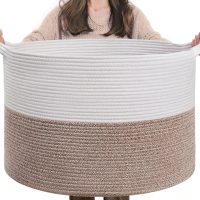 Large Cotton Rope Basket - Woven Baby Blankets, Toys, and Laundry Storage with Durable Handles