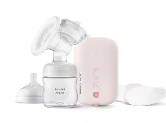 Philips Avent Electric Single Breast Pump SCF395/11 - Personalised Experience, Flexible Silicone Cushion, Bottle, Natural Motion Technology, Quiet Motor (Pink/White)