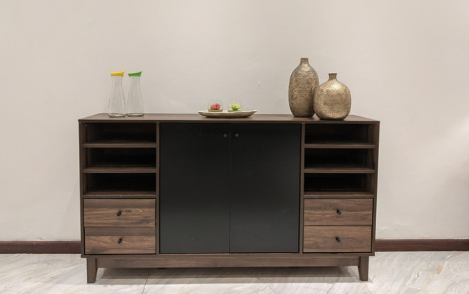 Mandal Merlin Console Table - Walnut/Black Elegance