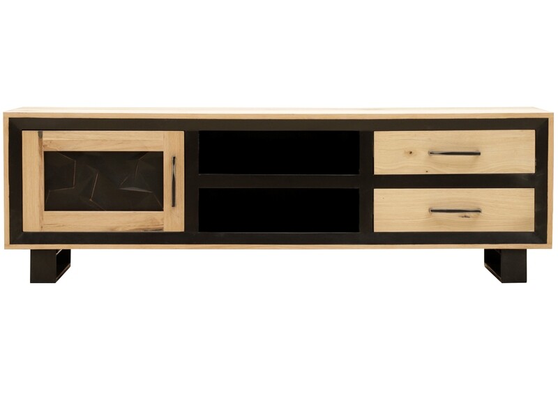 Contemporary Wooden TV Stand with Drawers &amp; Metal Legs