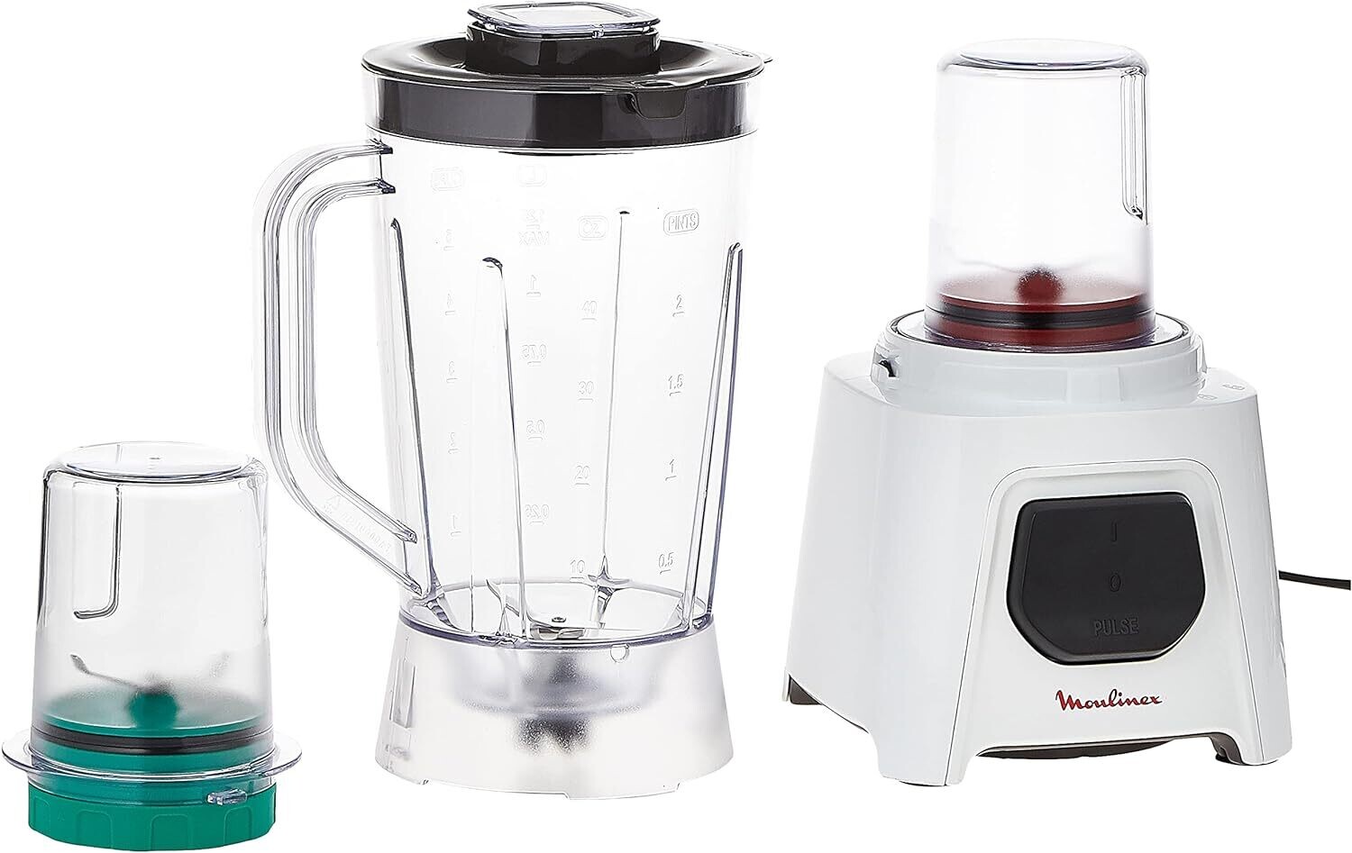 Moulinex Blendeo+ Blender, 1.5 Litre, With Ice Crush Technology &amp; 2 Grinder And Chopper Accessories, 450 Watts, White, Plastic, LM2B3127
