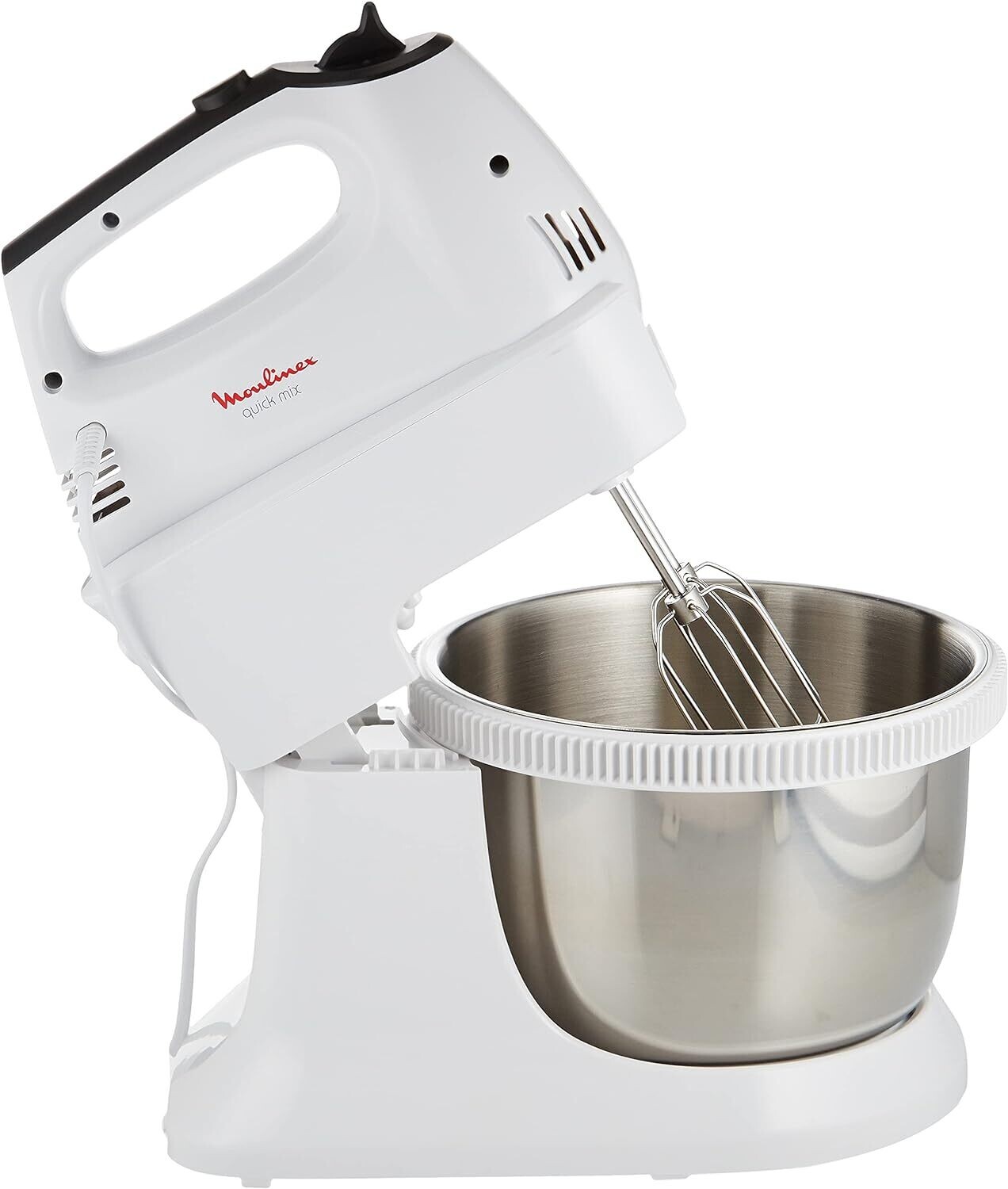 MOULINEX Quick Mix Hand Mixer with 3.5 Liter Stand Bowl, 300 Watts, Off White, Stainless Steel/Plastic, HM312127