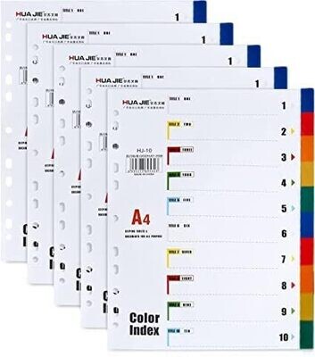 Wholesale Pack: Huajie File Page 10 Labels Index - PP Material, 10 Pieces, Model HJ-10