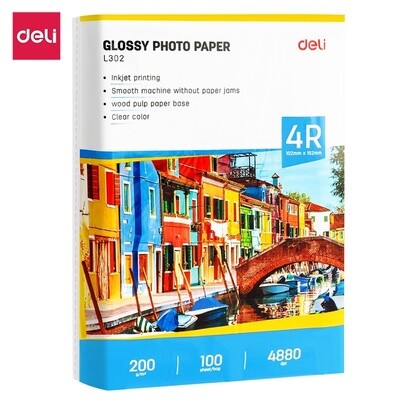 Deli EL302 Inkjet Glossy Photo Paper (4R, 100 Sheets) - Photo Size (102 x 152mm)