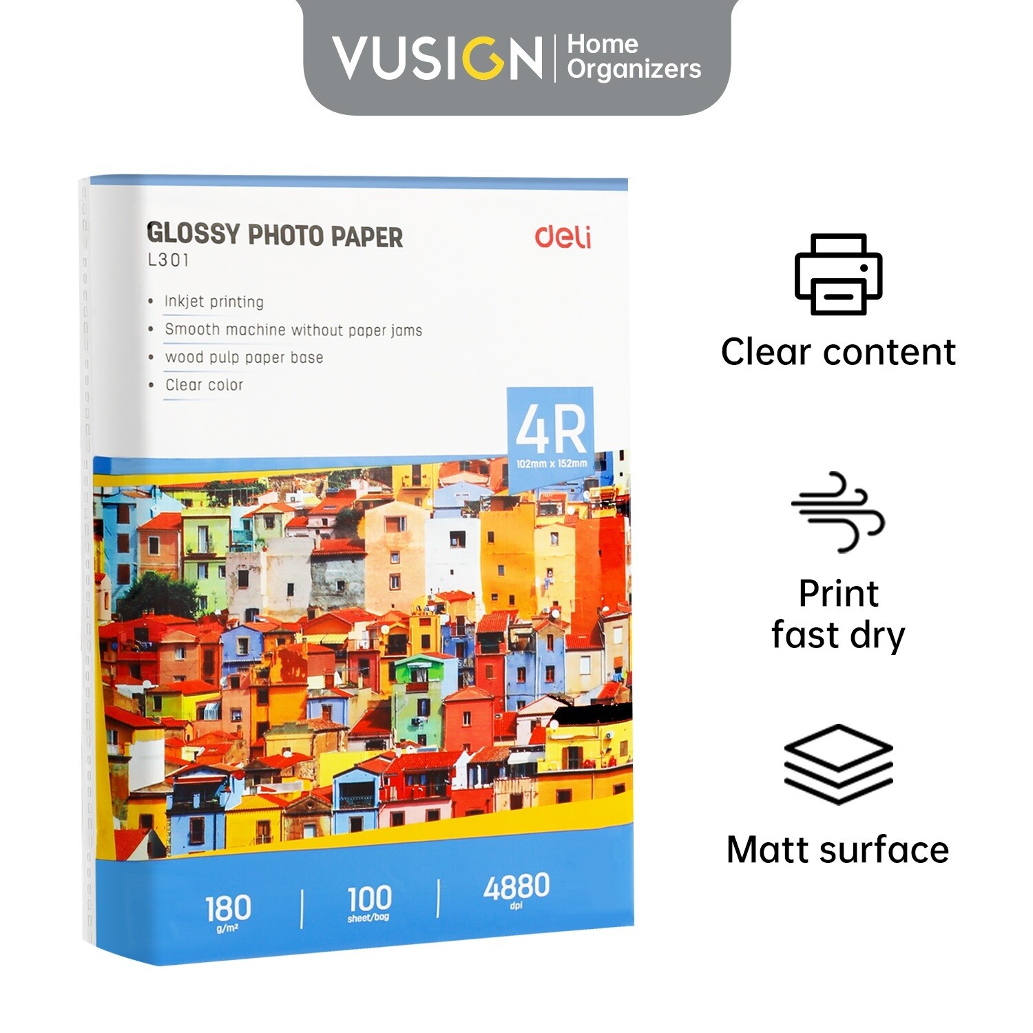 Inkjet Glossy Photo Paper, 180gsm, 4R Size, Wholesale Bulk (800 Sheets), Deli EL301, 102x152mm, Photo Printing,