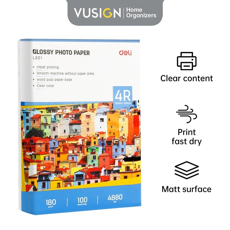 Inkjet Glossy Photo Paper, 180gsm, 4R Size, Wholesale Bulk (800 Sheets), Deli EL301, 102x152mm, Photo Printing,