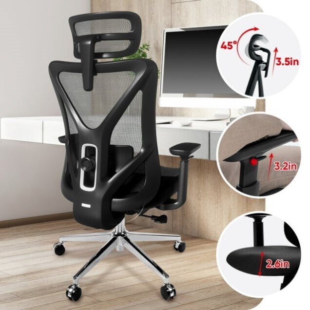 Deli KF230 Highback Ergonomic Mesh Executive Chair with Headrest &amp; Lumbar Support