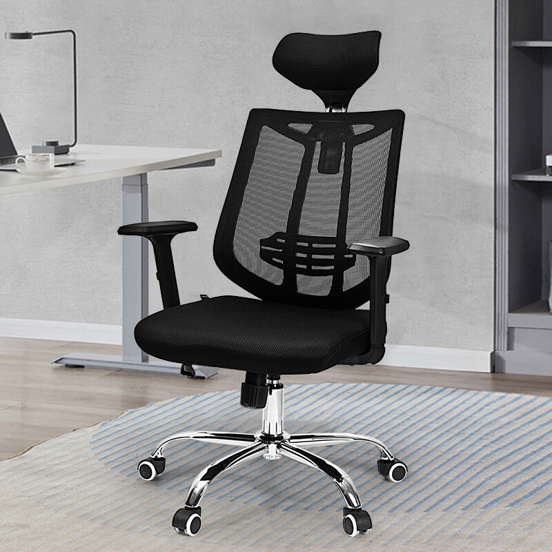 Highback Mesh Chair with Headrest, Chrome Base &amp; T-Shaped Armrest Deli E4512  Executive