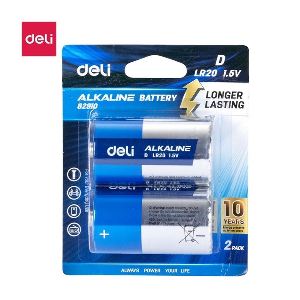 Deli 82910 LR20 Alkaline D Batteries (Wholesale Pack of 20, 40 Batteries)