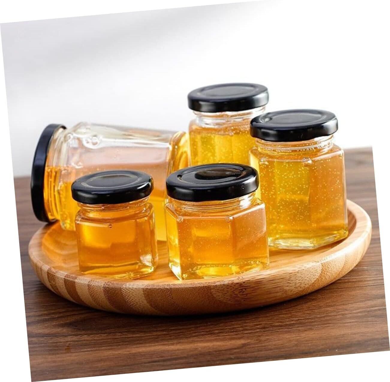Hexagon Glass Bottle 280ml - Airtight Honey Jar 6pcs set