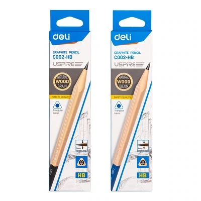 DELI C002-HB USPIRE Natural Wood-Grain HB Pencils - 12pcs