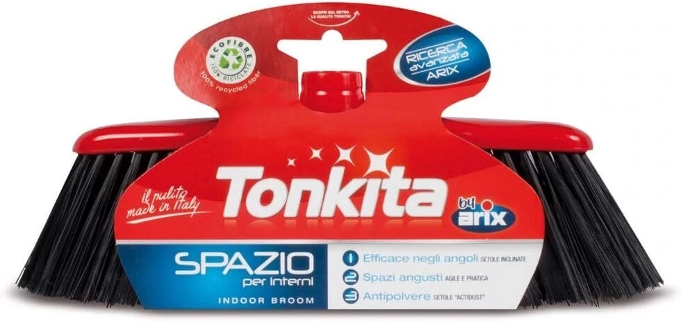 Tonkita Spazio Broom - Modern Design with Actidust Bristles for Efficient Indoor Cleaning (25 x 4 x 8 cm) with metal handle