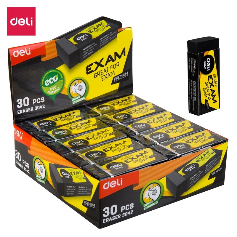 DELI 3042 Premium Exam Eraser  30pcs bulk pack