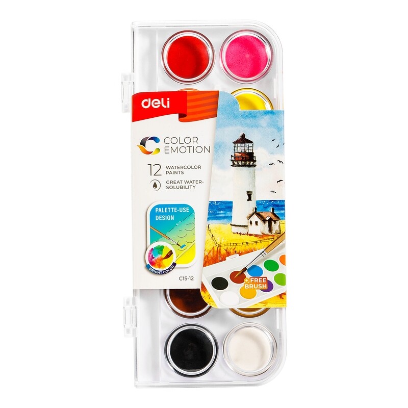 Deli Watercolors: Deli C15-12 Paints + Free Brush
