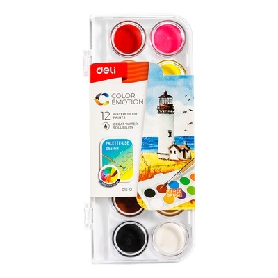 Deli Watercolors: Deli C15-12 Paints + Free Brush