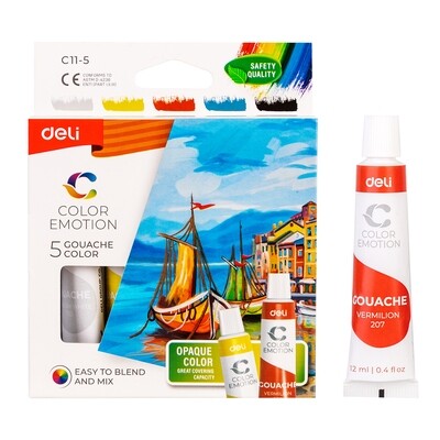 Gouache Colours: Deli C11-5 Essentials (5 Colors, 12ml)