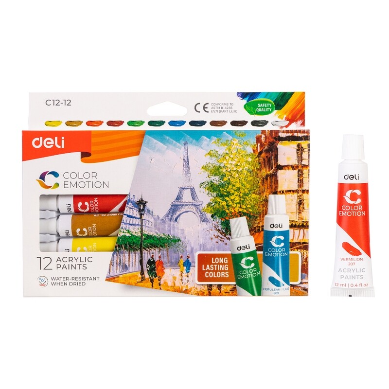 Deli C12-12 Acrylic Paints (12 Tubes, 12ml)