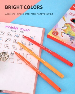 Deli C10000 Washable Felt Pens (12 Colors, 1.0mm)