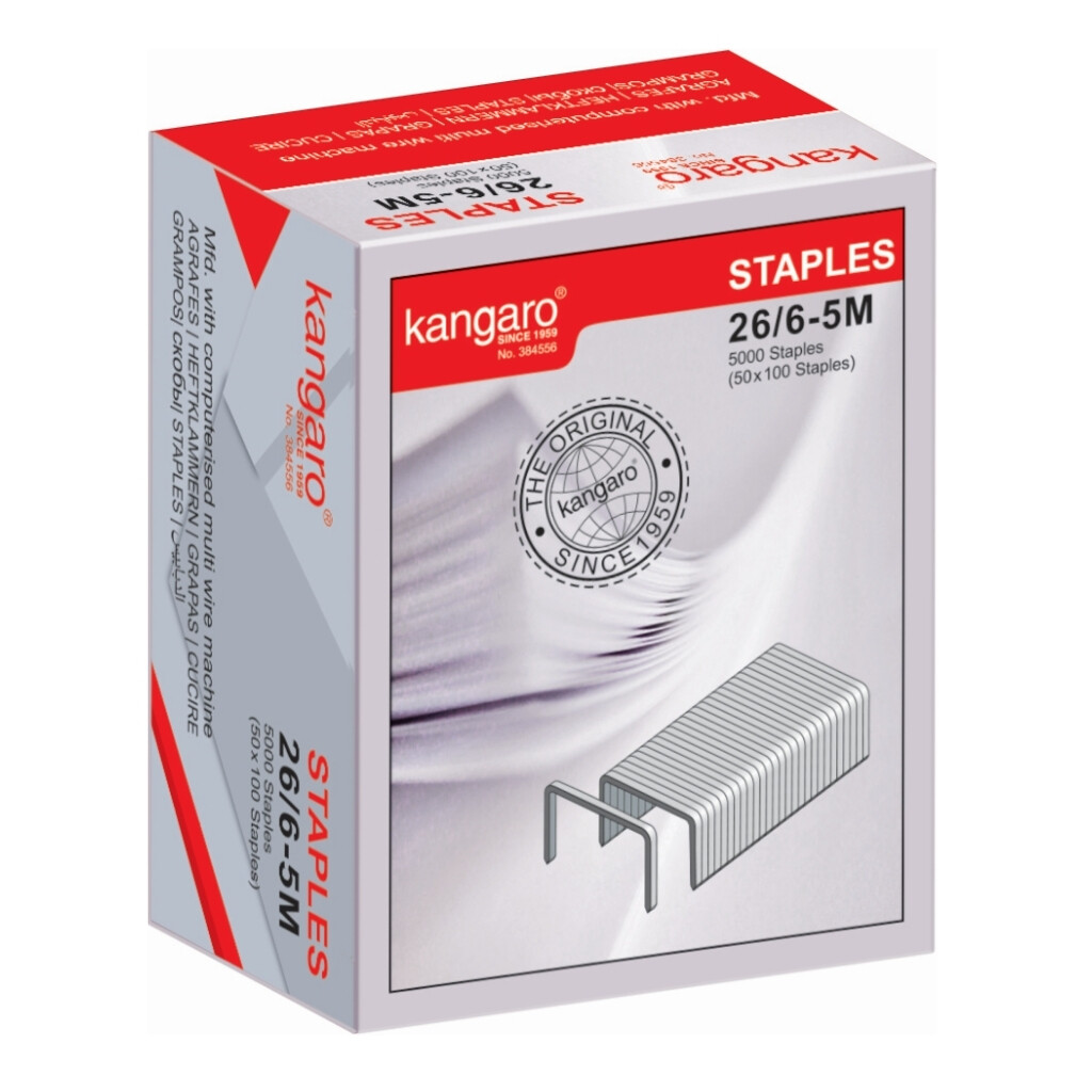 Kangaro Staples (10 Pack, 50000 pcs) | No. 26/6 - Extra-Large, Bulk Savings
