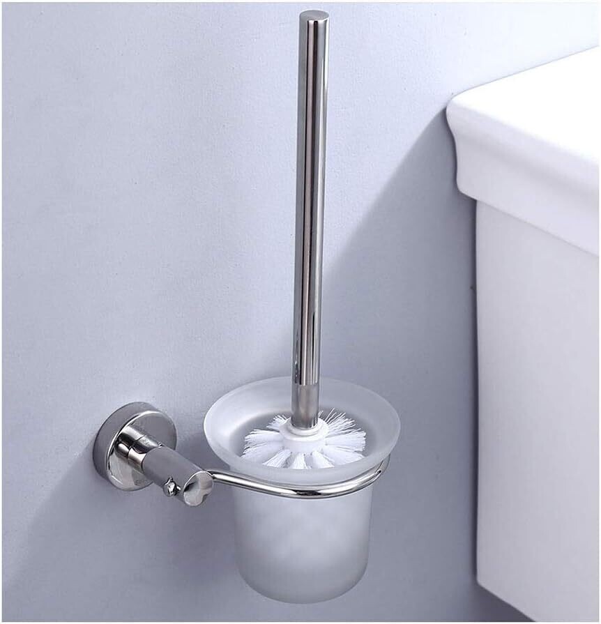 Modern Wall-Mount Toilet Brush &amp; Holder (Silver)