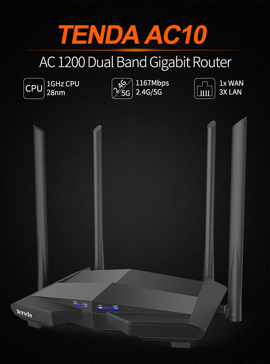 Tenda AC10U AC1200 Smart Dual-Band Gigabit WiFi Router