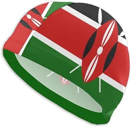 Silicon Swim cap with kenya flag on it with written Kenya on it 27C6001