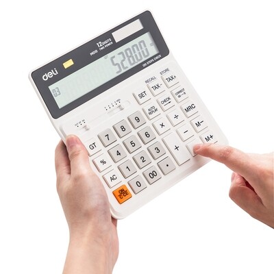 DELI EM01010 Tax Whiz Calculator | 12-Digit Display, 120-Step Check, White