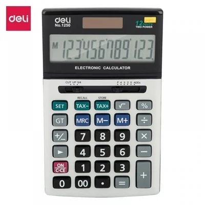 DELI E1250 Silver Standard Calculator | 12-Digit Display, Metal Body, Dual Power