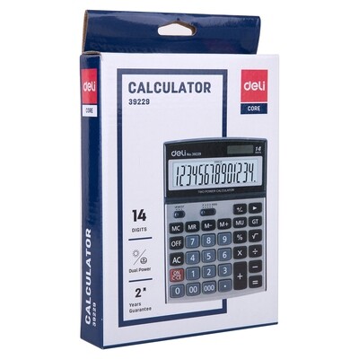 DELI E39229 Executive Plus Calculator | 14-Digit Display, Metal Body, Advanced Functions (Silver)