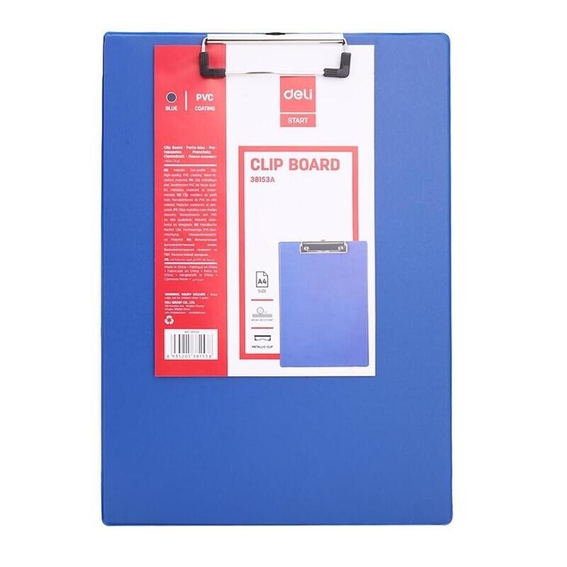 DELI Clip &amp; Go Clipboard | A4, Classic Blue, Secure Clip (38153A)