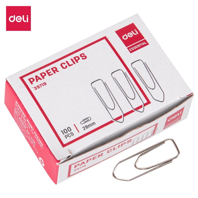 DELI E38561 Paper Clips: Hold Papers Firmly (28mm - 100 Pack)