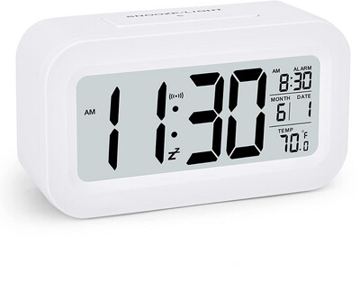 Digital Alarm Clock 12/24hr, Brightness Control, Snooze Button, Temp. Display, White DOL-2108-WE