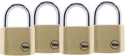Yale Y110/40/123/4 Solid Brass Body Keyed Padlock with 5-Pin Key, 1-9/16 Inch Wide, 4-Pack (Keyed Alike)