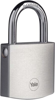 Yale Y120B/50/127/1- Brass Padlock with Chrome Finish (50 mm) - Outdoor Lock for Shed, Gate, Chain, Door - 3 Keys - High Security