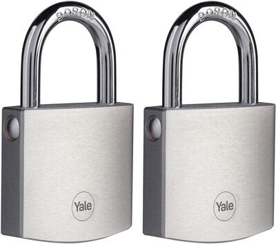 Yale Y120DB/50/127/2 50mm Brass Padlock with Chrome Finish 2 Pack of 2, Reversible Key