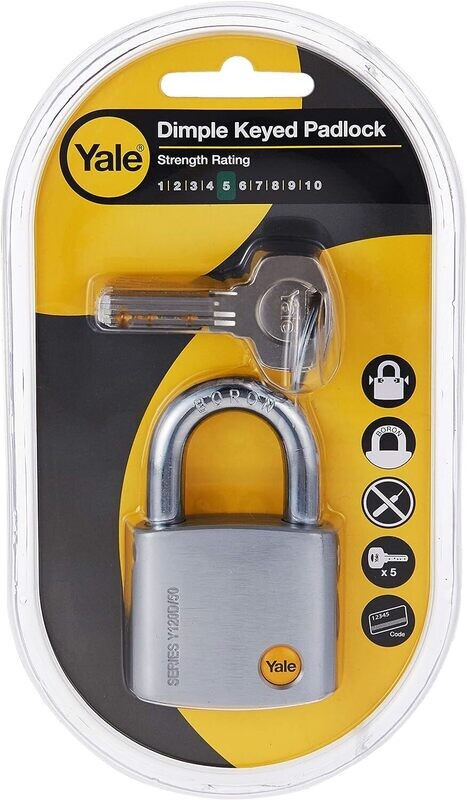 Yale Y120D/50/127/1 Brass Padlock 50mm Dimple Key Satin Chrome Finish