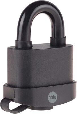 YALE Y220B/61/123/1 - Black Weatherproof Padlock with Protective Cover (61mm) - Outdoor Hardened Steel Shackle Lock for Shed, Gate, Chain - 3 Keys - HIGH Security