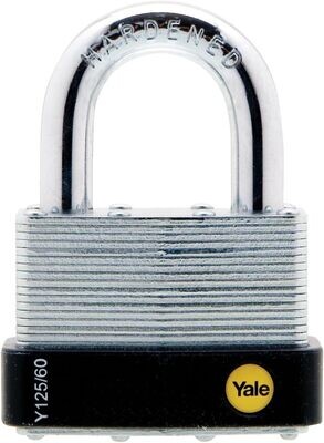 Yale Y125/60/133/1 Laminated Steel Padlock with Brass 5-Pin Key Cylinder, 2-1/4-Inch Wide