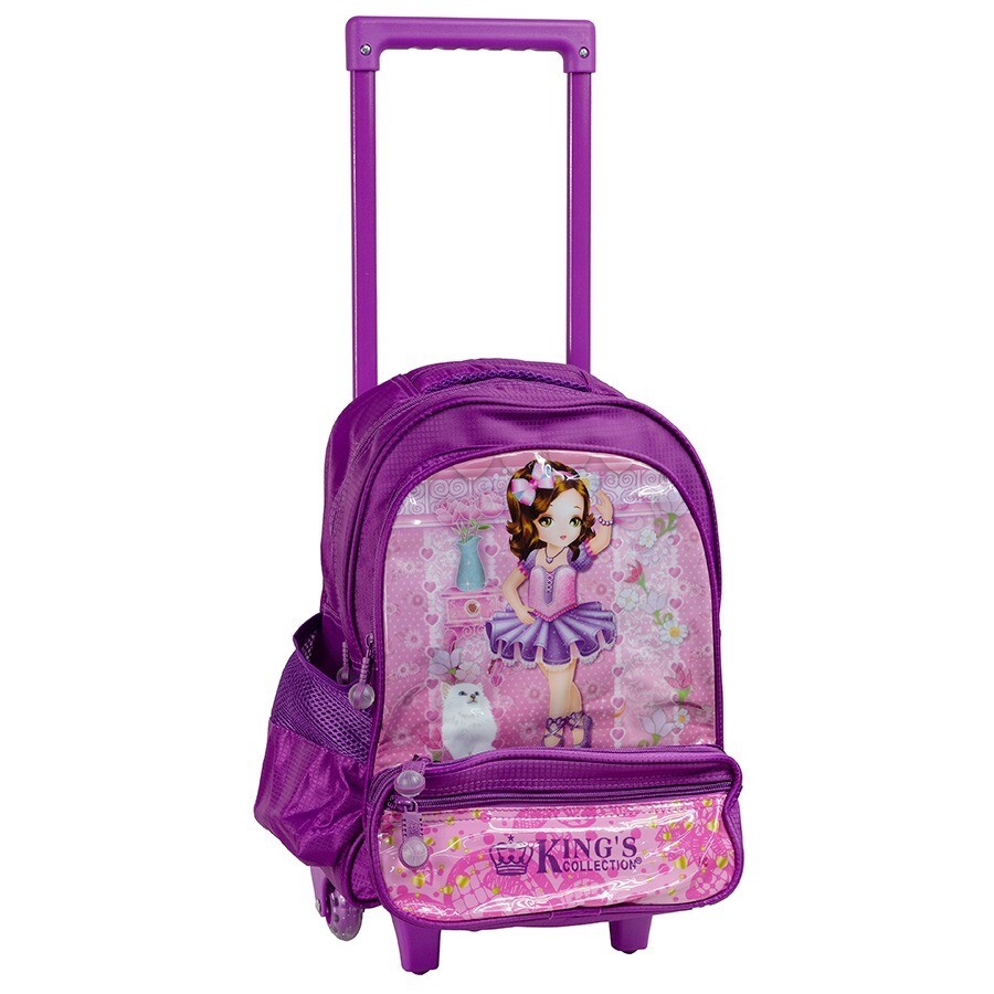 Kings Collection Pack &amp; Go Trolley Backpack 751TSG: Organized Fun for School (Pink, Purple, Red)