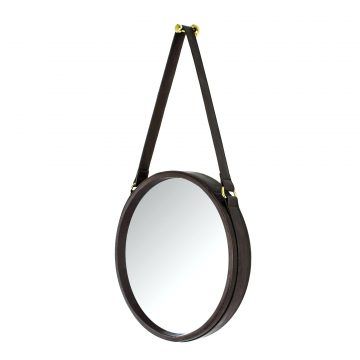 Mirror black 55X55cm with hanging leather strap #P002