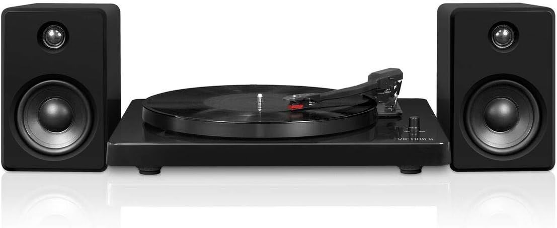 Victrola Modern 3-Speed Bluetooth Turntable with 50 Watt Speakers, Black Piano Finish (ITUT-420 Black)